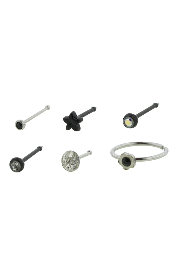 Women's 22G Crystal Nose Rings Set, 6 Pack