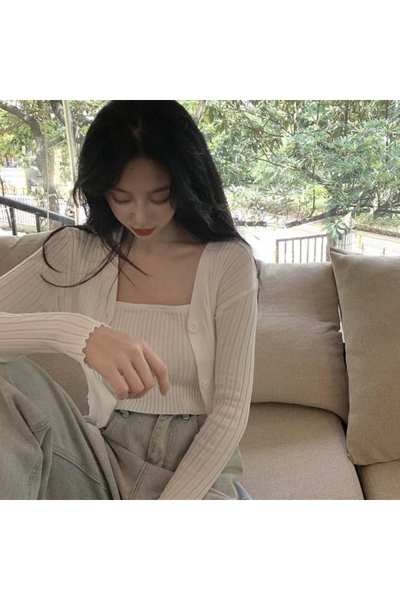 Womne's Fashion Sexy Solid Color Camisole + Knit Cardigan Two-piece White