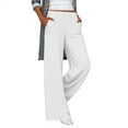 thumbnail image 1 of Womne's Pants Casual Solid Loose Cozy Comfy Straight Leg with Pockets Wide Leg Trousers Women White M, 1 of 6