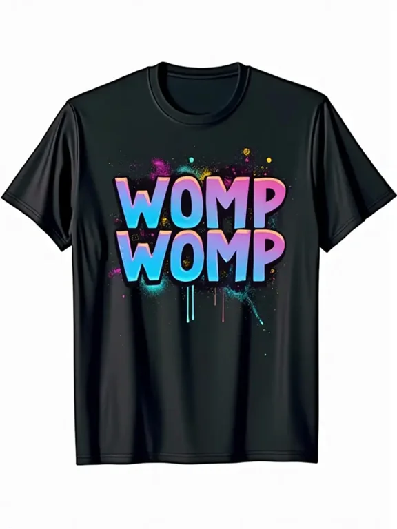 Womp Womp Meme Funny Dank Memes Humorous T-Shirt - Black Short Sleeve Tee with Colorful Splash Design, Casual Round Neck, Medium Stretch Fabric, Perfect for Adults, All-Season
