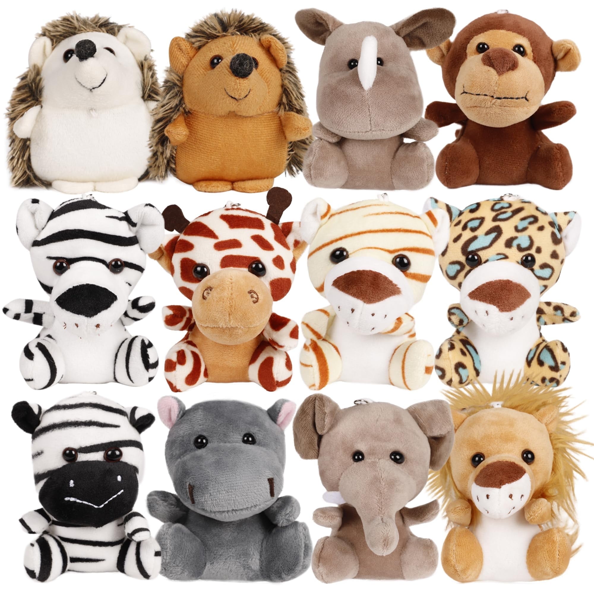 Woncee 12 Pcs Small Stuffed Animals Bulk, 4.5" Animal Plush Toy Pinata Fillers for Kids, Party Favors, Carnival Prizes, Birthday Party Supplies