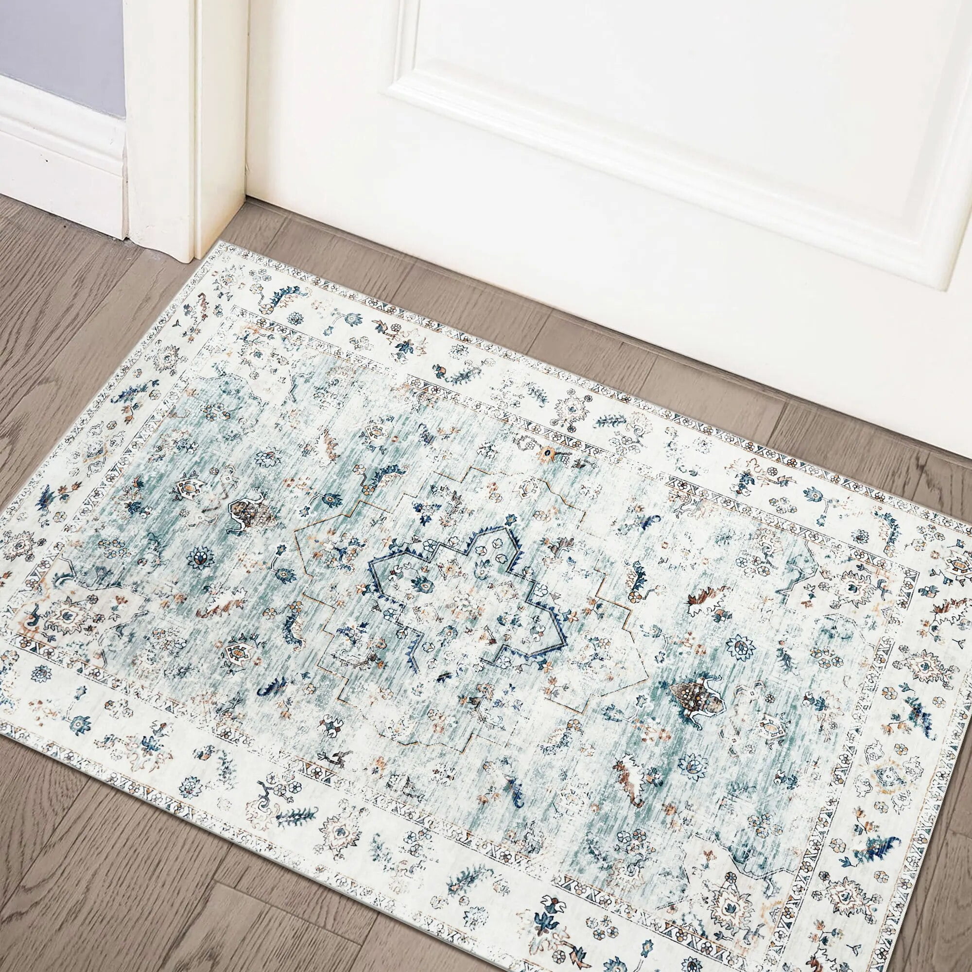 WondRg 2'x3' Small Area Rugs Blue Washable Doormats indoor Entrance for
