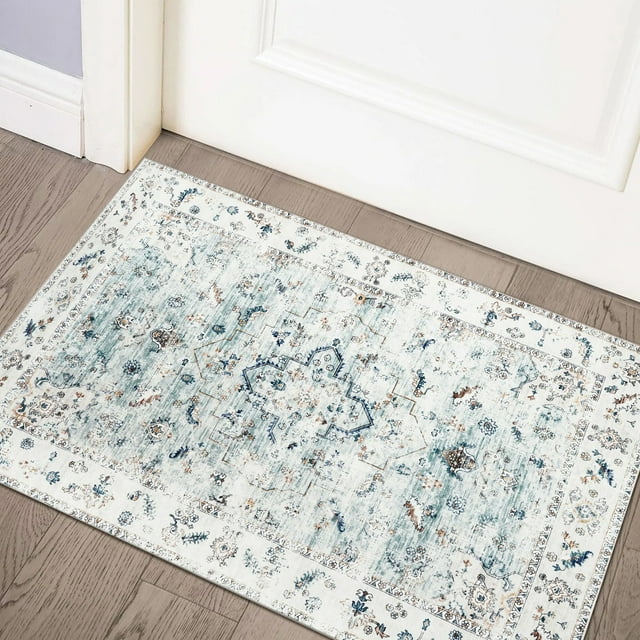 WondRg 2'x3' Small Area Rugs Blue Washable Doormats indoor Entrance for