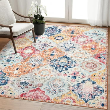 WondRg 5' x 7' Area Rugs Clearance for Living Room Kitchen Bedroom Floral Distressed Vintage Oriental Accent Rugs Machine Washable non-slip, Multicolor