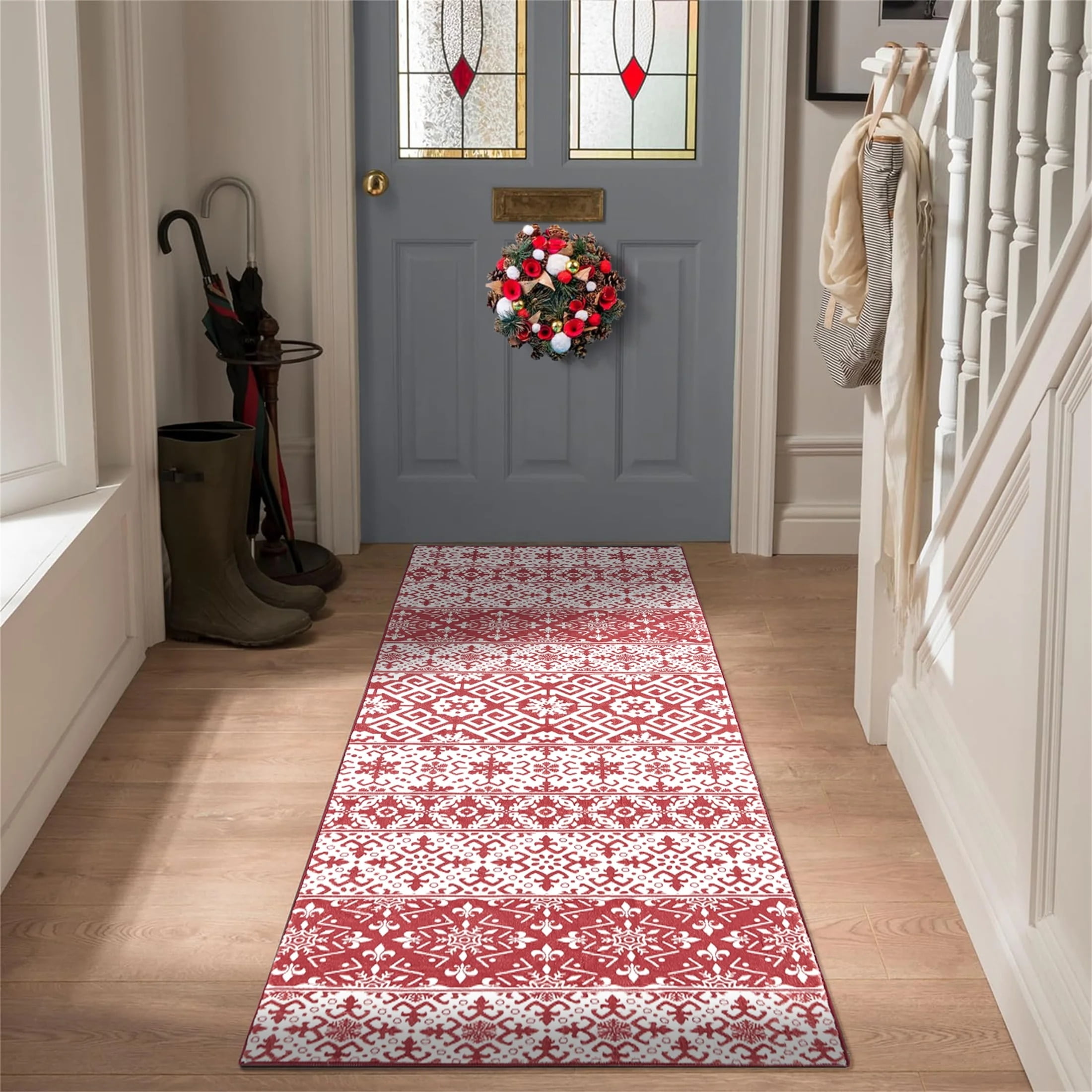 WondRg Christmas Red and White Area Rugs,Hallway Runner Rugs,NonSlip