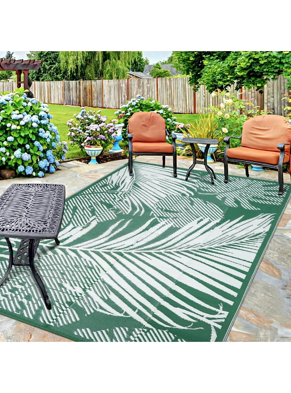 WondRg Outdoor Plastic Rugs on Sale Clearance 5'x8' Area Rugs Green Palm Leaf RV Rugs, Camping Rugs, Porch, Balcony, Deck, Pool Rugs