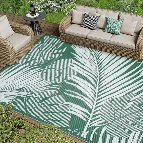 WondRg Outdoor Plastic Rugs on Sale Clearance 5'x8' Area Rugs Green Palm Leaf RV Rugs, Camping Rugs, Porch, Balcony, Deck, Pool Rugs