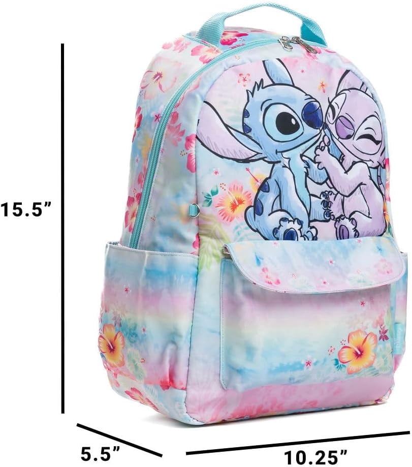 Mochila Disney Stitch y Angel, de 15.5 pulgadas, de nylon, para niños, con funda para laptop y bolsillos