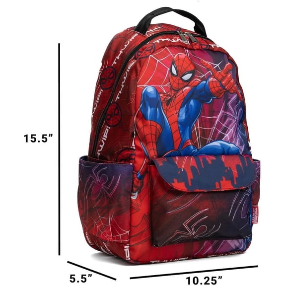 Wondapop Marvel Spider-Man 15.5 Inch Deluxe Nylon Backpack, Kids School Bag with Laptop Sleeve & Pockets