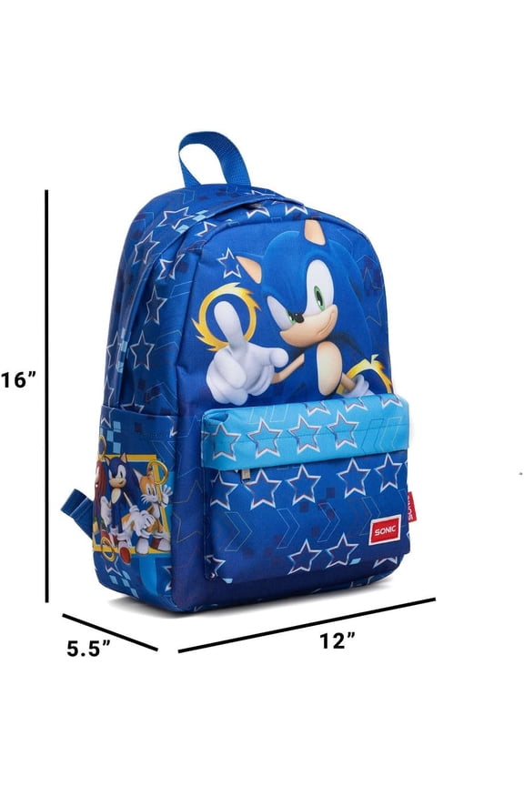 Wondapop SEGA Sonic the Hedgehog Backpack 16 Kids School Backpack with Laptop Sleeve, Front Pocket & Side Pockets