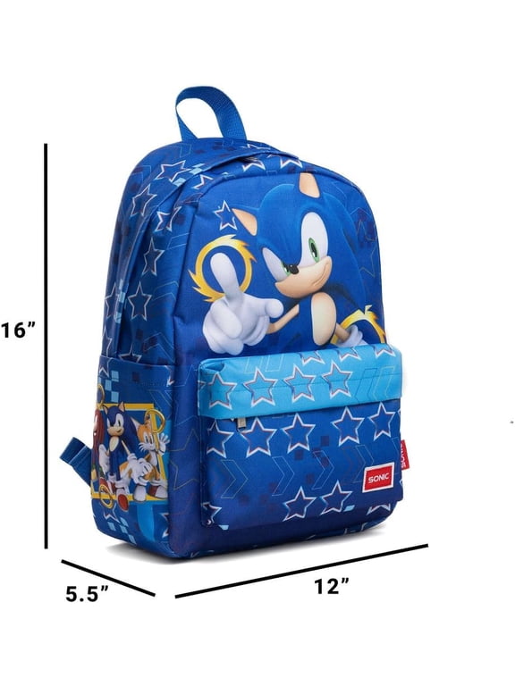 Wondapop SEGA Sonic the Hedgehog Backpack 16 Kids School Backpack with Laptop Sleeve, Front Pocket & Side Pockets