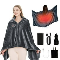 Wondba & 59"x33" Cordless Electric Heated Blanket, Portable Heated Blanket Battery Operated 20000 mAh USB, 3 Temp, Washable Heating Shawl Scarf with Zipper for Indoor Outdoor (Dark Gray)