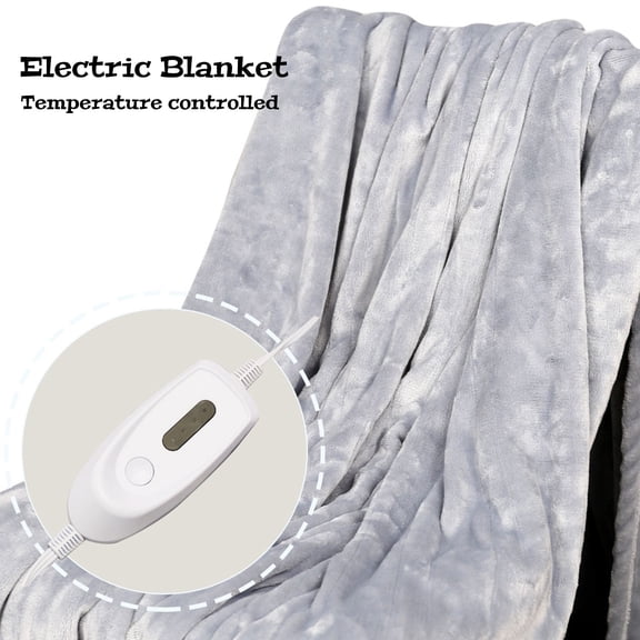 Wondba & Electric Blanket Queen 50*60 inch Throw Blanket,SoftWarm Heated Throw with 10 Hours auto Timer & 4 Heat Settings for Bed, Sofa, Home Use - Machine Washable, Grey