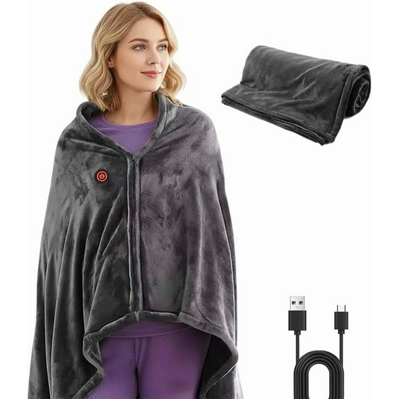Wondba Portable Heated Blanket Wrap Shawl for Women, Wearable Electric Heating Blanket, USB Fast Heating Blanket with 9 Heating Zones and 3 Heating Levels