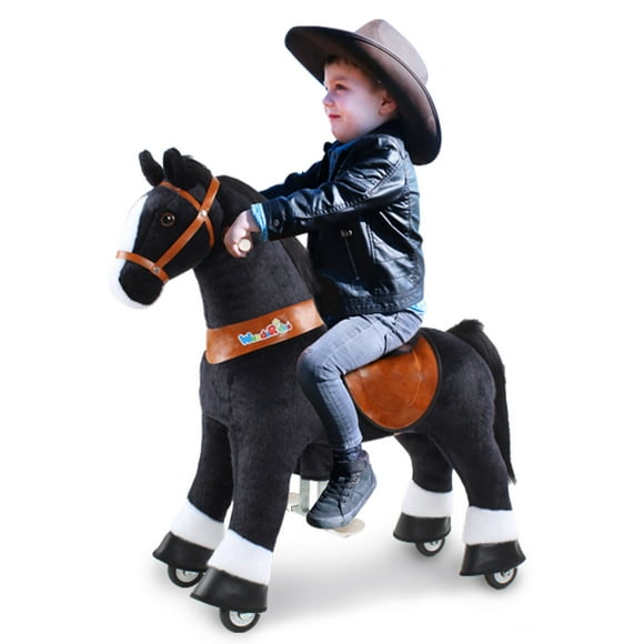 WondeRides Kids Ride on Horse Toys Ride on Toy (Small Size 3, 30.1 Inch Height) for Toddlers 3 to 5 Years Old Ride on Black Pony Plush Walking Animal Mechanical No Electricity Toys M347-1