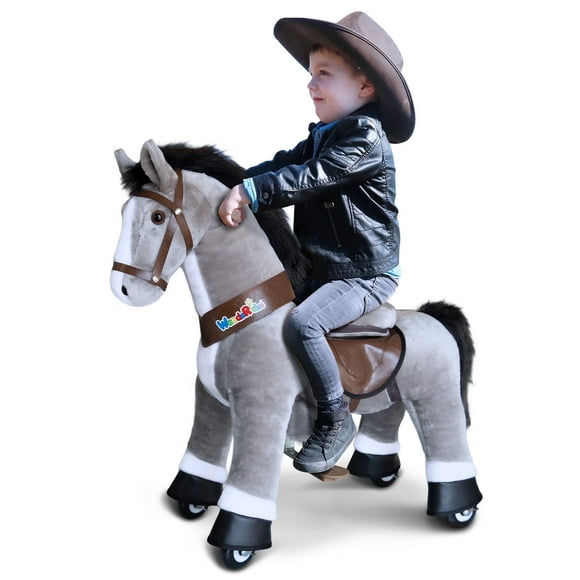 WondeRides Ride on Horse Toy, Kids Ride on Toy for Toddlers Boy 3 to 5 Years Old, Pony Ride on Pony Plush Walking Animal Mechanical Riding Grey Horse.