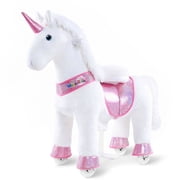WondeRides Ride on Unicorn Horse Rider Pony Cycle Toy, 30.1 Inch Height Riding Pony White Unicorn Toy Plush Rocking Mechanical Walking Animal with Wheels No Battery Size 3 for Kids 3-4 Years M332-1