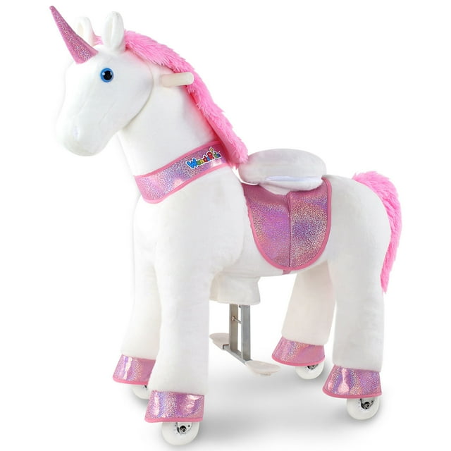 WondeRides Kids RideOn Pink Unicorn, Rideable Pony Horse Toy for
