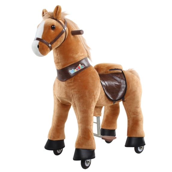 WondeRides Ride on Rocking Horse Toy Plush Walking Animal Pony Mechanical Horse Toy with Wheels Medium Size 4 for Age 4-9
