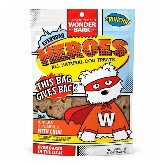 Wonder Bark Everyday Heroes All Natural Crunchy Dog Treats, 5 oz - Small Batch Oven Baked Biscuits with Chia Seeds, Healthy Training Snacks, Corn & Wheat Free, USA Made - Apple + Pumpkin Flavor