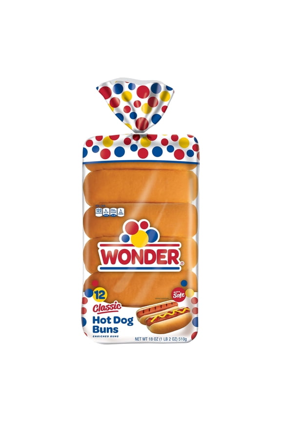 Bread Classic Extra Soft Hot Dog Buns, White Bread Buns, 18 oz., 12 Ct, Shelf-Stable