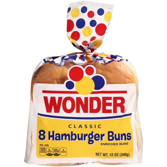 Wonder Bread Classic Extra Soft White Bread Hamburger Buns, 15 oz, 8 Count (Pack of 12)