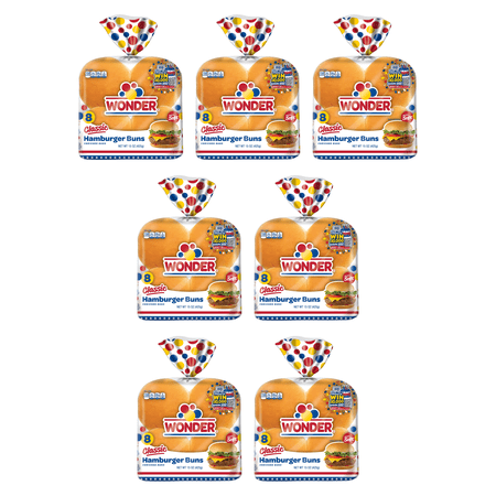 Wonder Bread Classic Extra Soft White Bread Hamburger Buns, 15 oz, 8 Count (Pack of 7)