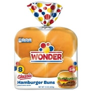 Wonder Bread Classic Extra Soft White Bread Hamburger Buns, 15 oz, 8 Ct, Shelf-Stable