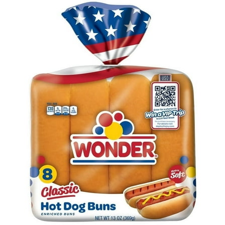 Wonder Bread Classic Hot Dog Buns 8 Ct Soft & Fluffy White Bread Buns (Pack of 2)