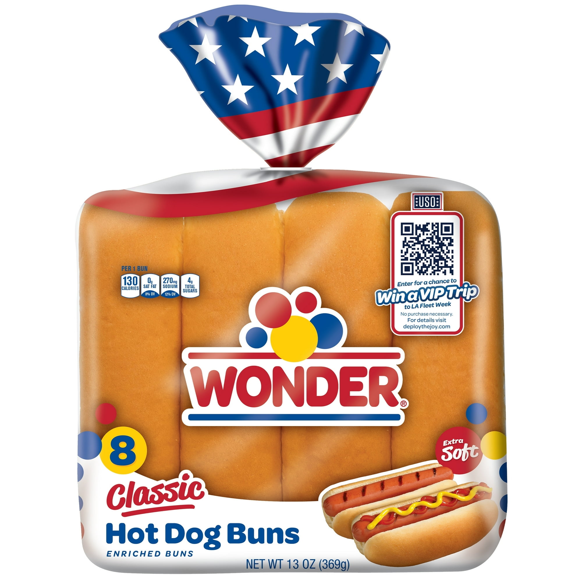 Wonder Bread Classic Hot Dog Buns, White Bread Hot Dog Buns, 8 Count -Pack Of 2