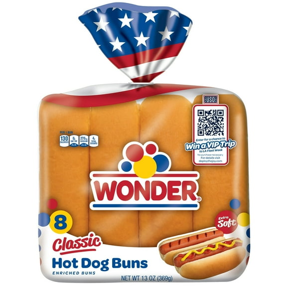 Wonder Bread Classic Hot Dog Buns, White Bread Hot Dog Buns, 8 Count -Pack Of 3