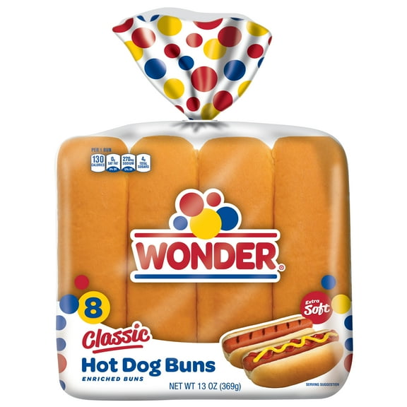 Wonder Bread Classic Hot Dog Buns, White Bread Hot Dog Buns, 8 Ct, Shelf-Stable