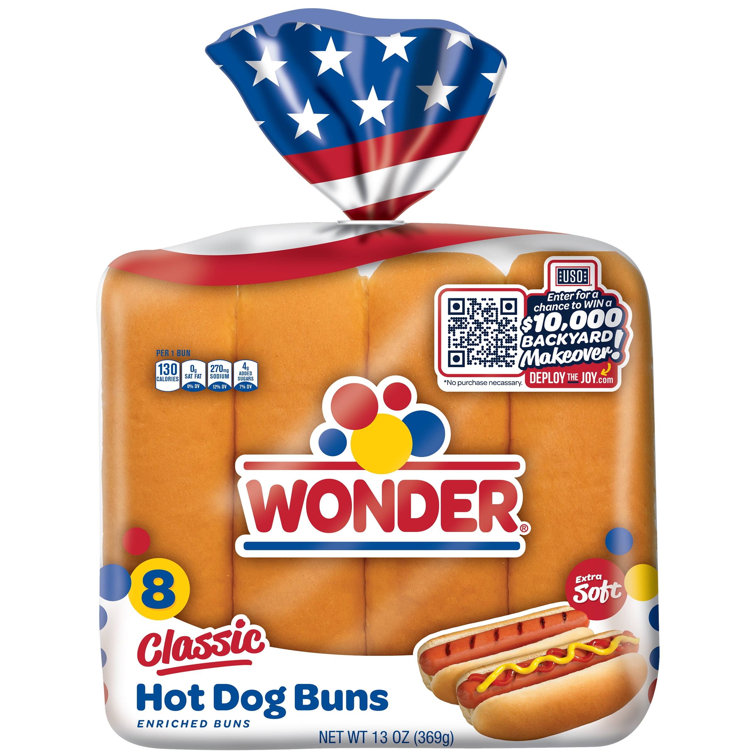 Wonder Bread Classic Hot Dog Buns, White Bread Hot Dog Buns, 8 Ct, Shelf-Stable