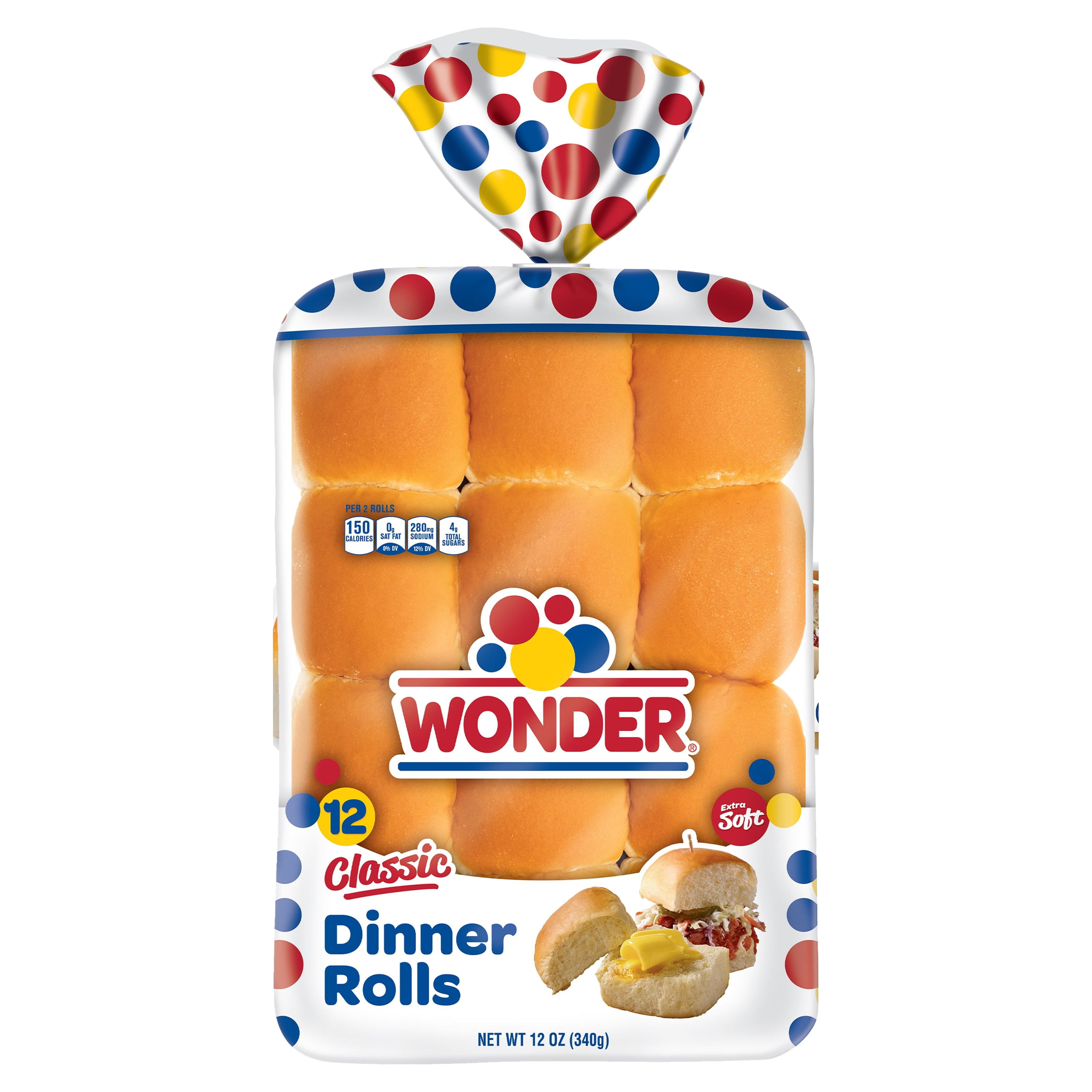 Wonder Bread Dinner Rolls, Soft White Bread Rolls, 12 Count