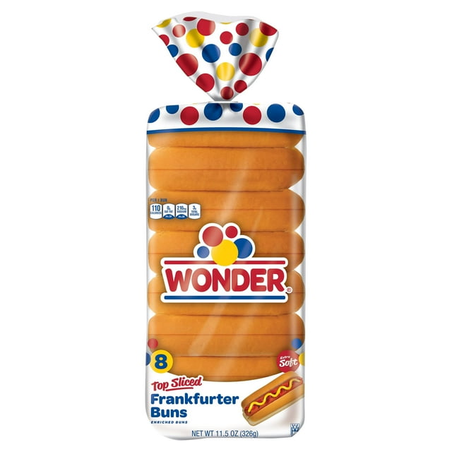 Wonder Bread Frankfurter Buns, Top Sliced Hot Dog Buns, 11.5 oz, 8 Count