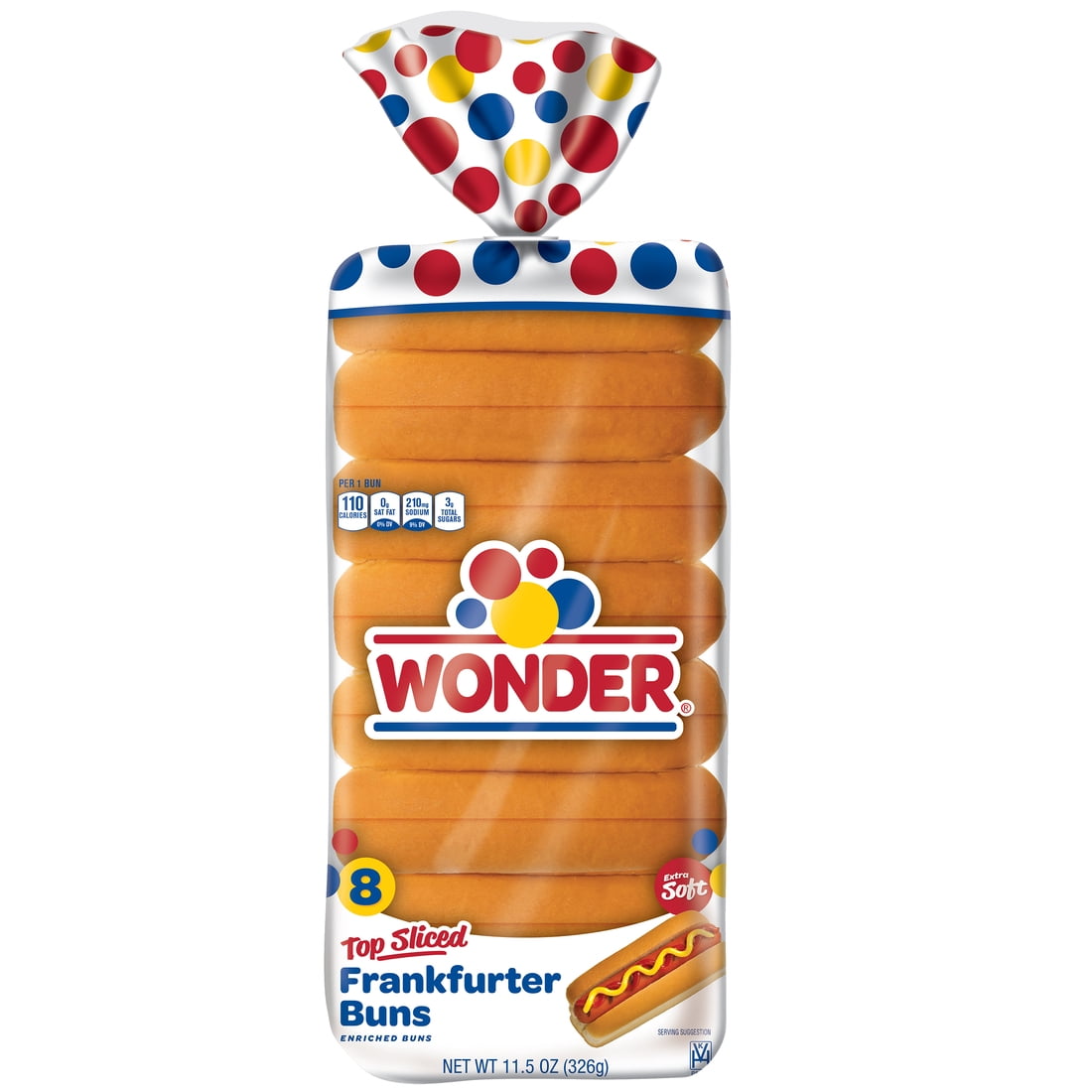 Wonder Bread Frankfurter Buns, Top Sliced Hot Dog Buns, 8 Count, Shelf-Stable