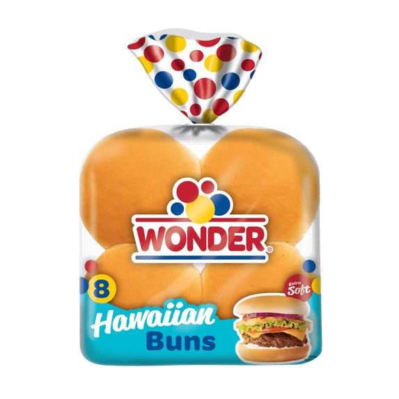 Wonder Bread Hawaiian Buns, White Bread Hamburger Buns, 15 oz, 8 Count