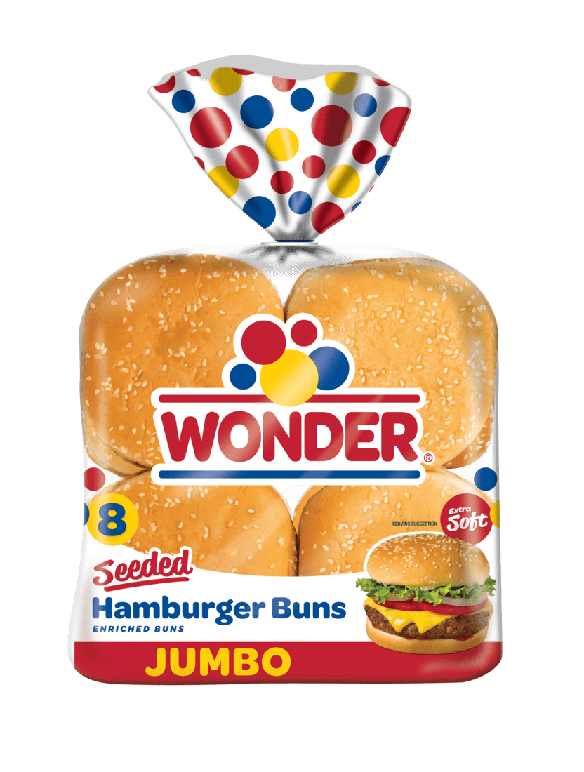 Wonder Bread Jumbo Seeded Hamburger Buns, Sesame Seed White Bread Rolls, 8 Ct, Shelf-Stable
