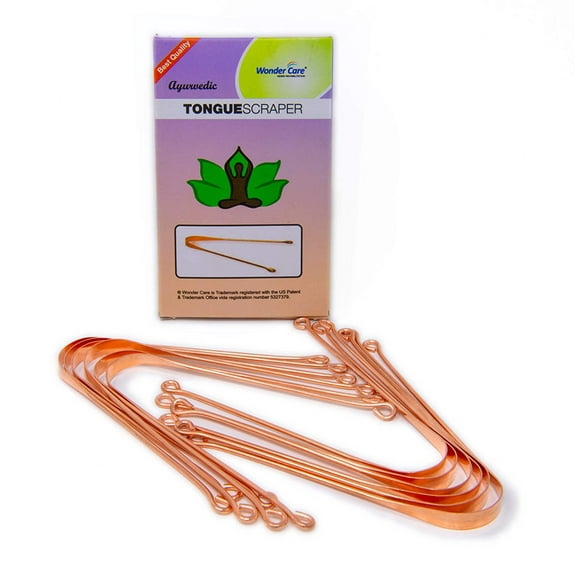 Wonder Care - 100% Copper Tongue Scraper Tongue cleaner Ayurvedic for Optimal Oral Hygiene (12Pcs Round+Pouch)