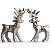 Wonder Care Christmas Reindeer Figurine | Home Decorations for Living Room| Standing Christmas Deer|Table Top Statue| Miniature Reindeer Figurines| Gold & Silver Reindeer Collection (silver2pcs)