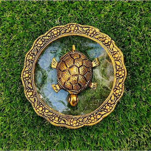 Wonder Care | Feng Shui Tortoise Statue Sculpted in Great Detail in Ivory Antique Finish - Idol for Car | Home Decor | Gift | (Turtle Plate 5")