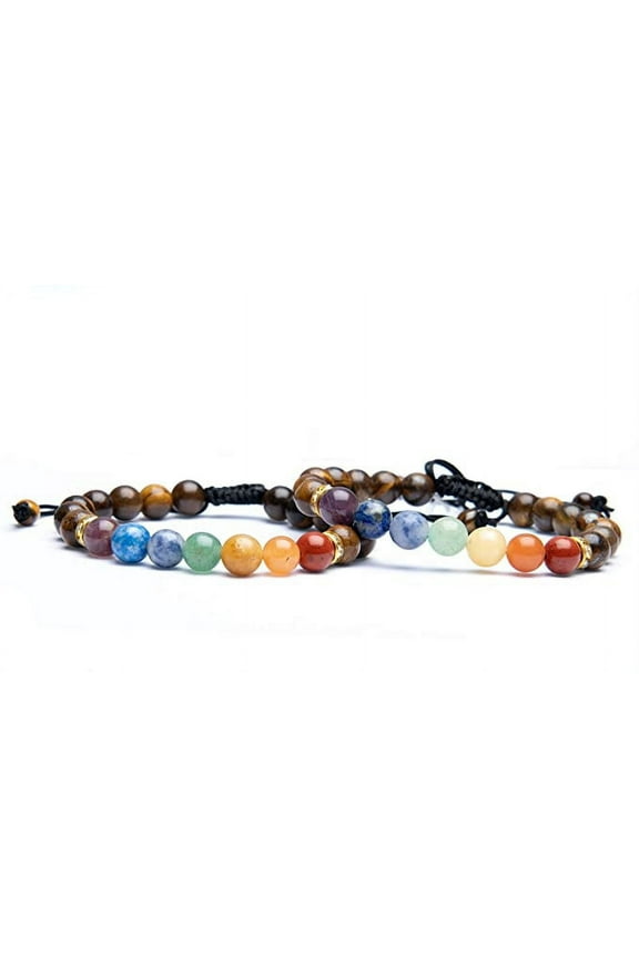 Healing Natural Gemstone Yoga Meditation 8mm Beads Bracelet Reiki Anxiety Stress Relief Balancing Lava Wrist Band Unisex Adjustable Bracelet Gift (Pack of 2).