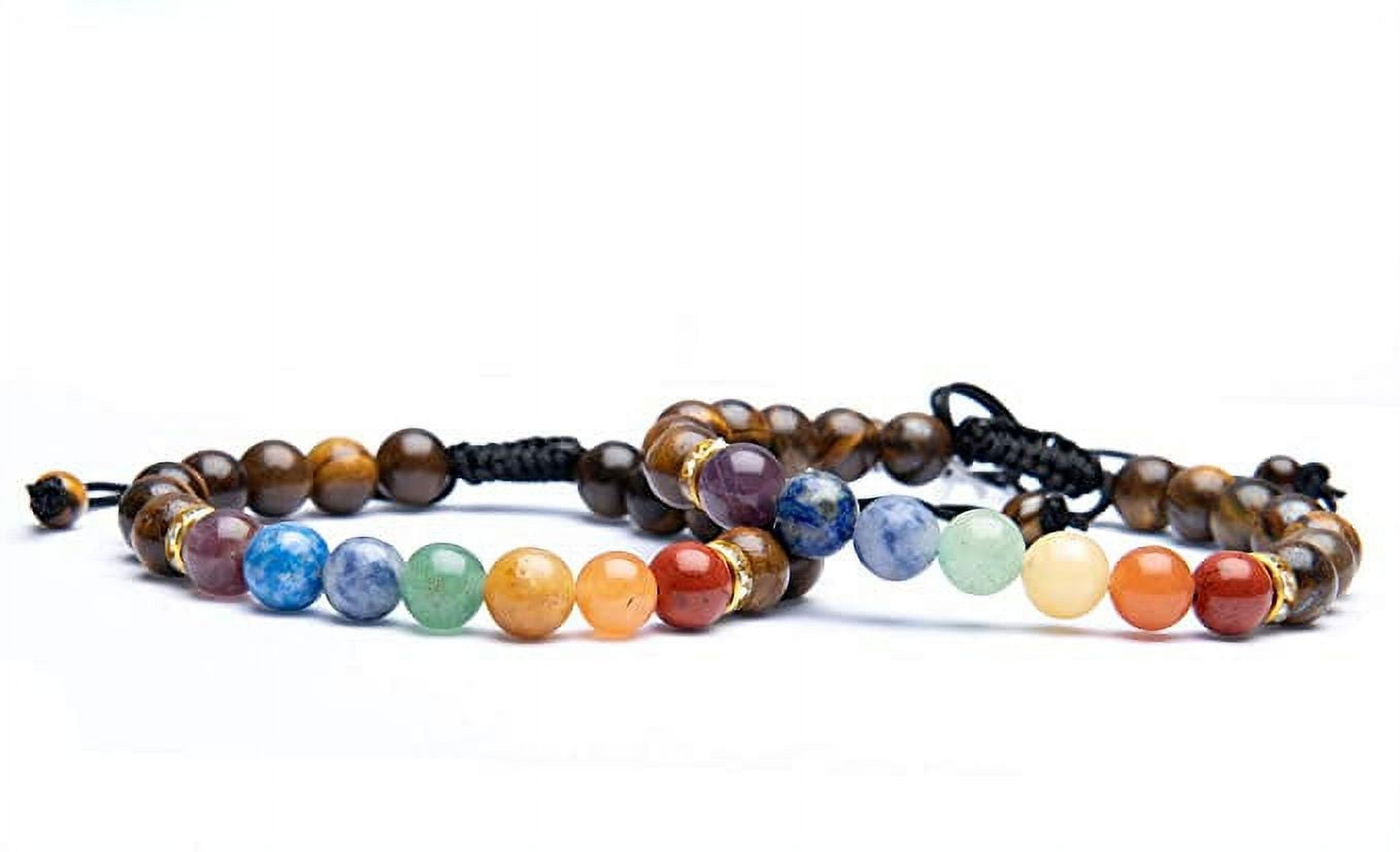 2 Pack Natural Gemstone & Lava Bead Bracelets - 8mm, Adjustable, For Yoga, Meditation, Anxiety Relief (Unisex)