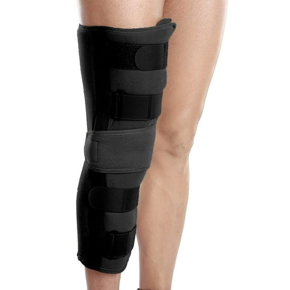 Wonder Care Knee Immobilizer Brace for Knee support for dislocation injuries ligament tear wraparound knee stabilizer splint for men & women (19 long) Black-S