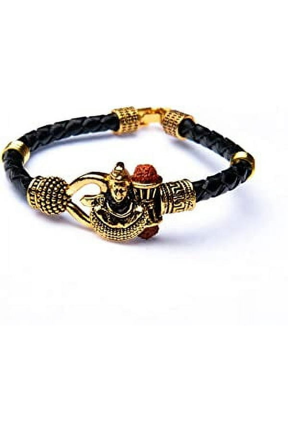 Rudraksha Shiv Om Trishul Damroo Kada for Men, Lord Shiva Bahubali Cuff Bracelet for Men, Boys | Religious Brass Kada | Free Size Bracelet for Maha Shivratri