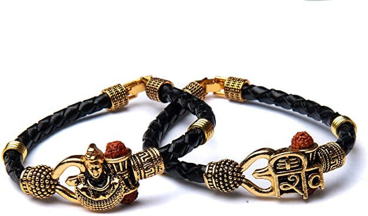 Wonder Care Rudraksha Shiv Om Trishul Damroo Kada for Men, Lord Shiva Bahubali Cuff Bracelet for Men, Boys | Religious Brass Kada | Free Size Bracelet for Maha Shivratri Shiva Kada