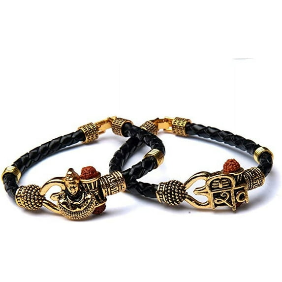 Wonder Care Rudraksha Shiv Om Trishul Damroo Kada for Men, Lord Shiva Bahubali Cuff Bracelet for Men, Boys | Religious Brass Kada | Free Size Bracelet for Maha Shivratri Shiva Kada