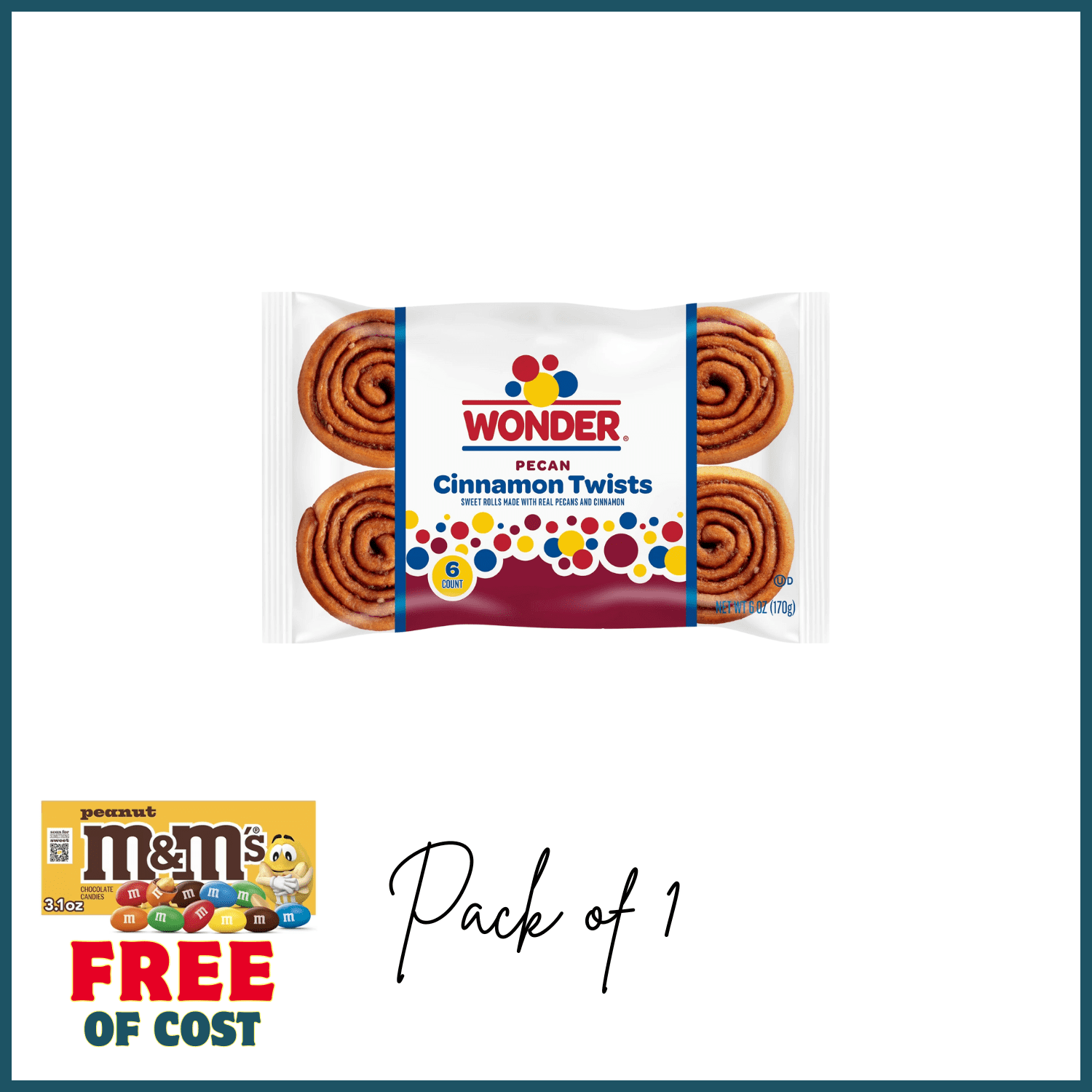 Wonder Cinnamon Twist, Cinnamon and Pecan Baked Pastry Rolls, 6 oz, 6 Count with 1 Free M&M's