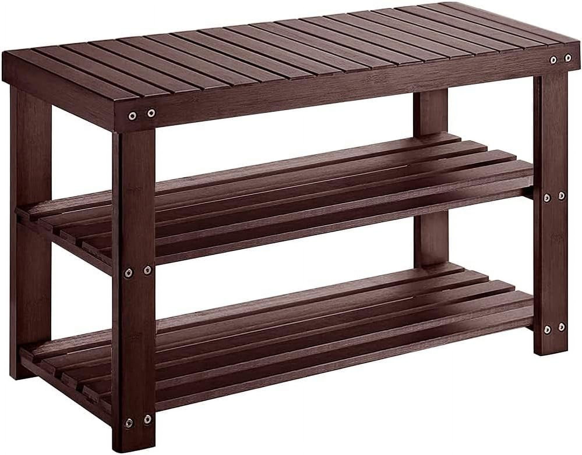 Wonder Home Rack Wonder Comfort Shoe Rack Bench, 3-Tier Bamboo Storage Benches Organizer ...