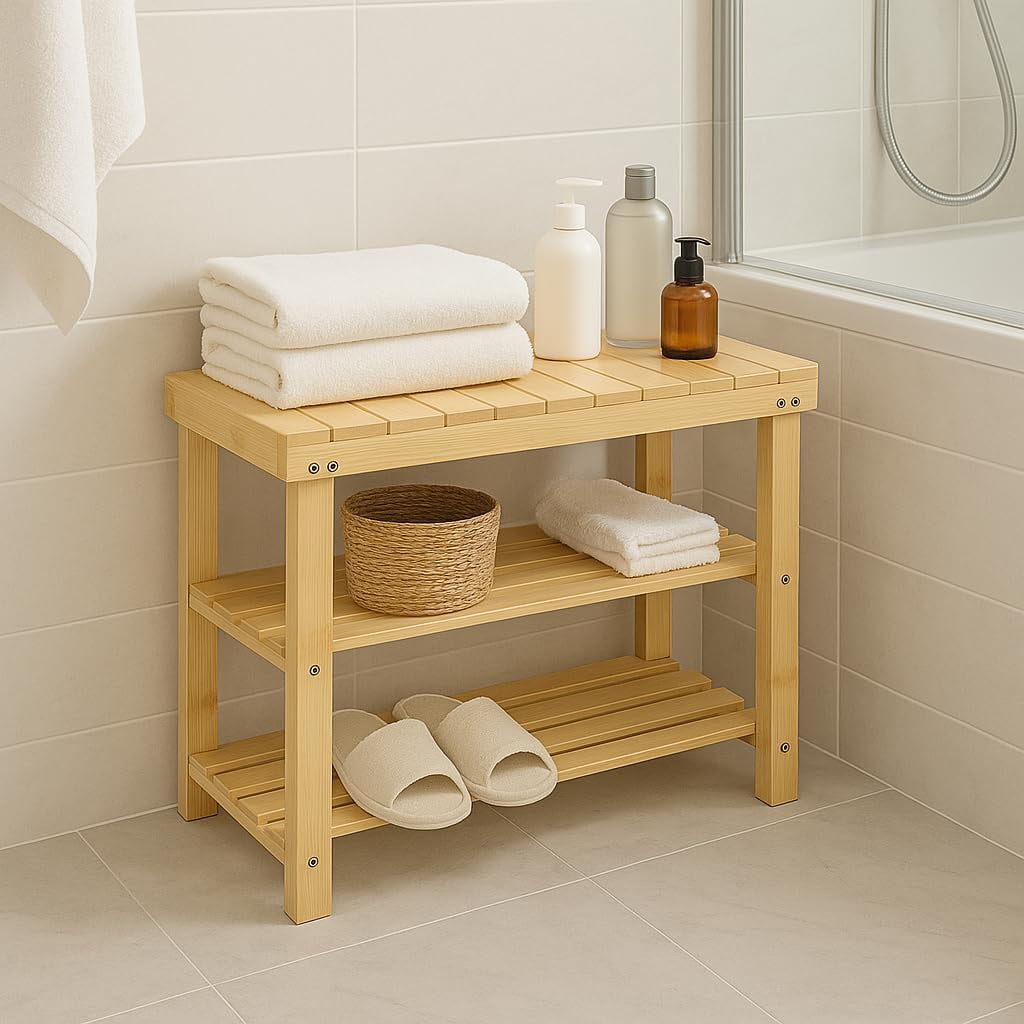 Wonder Home Rack Wonder Comfort Shoe Rack Bench, 3-Tier Bamboo Storage Benches Organizer ...